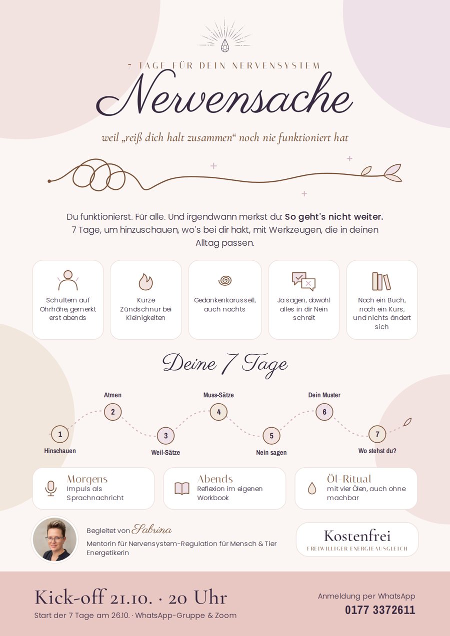 Flyer: Nervensache – 7 Tage für dein Nervensystem, Kick-off am 21.10. um 20 Uhr, Start am 26.10.